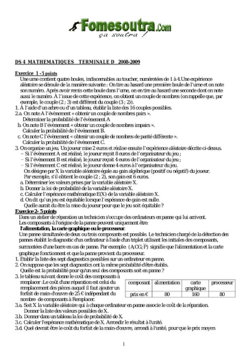 Devoir 7 de maths niveau Terminale D