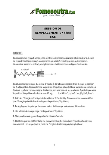 Sujet de Physique-Chimie BAC C et E 1997 session remplacement