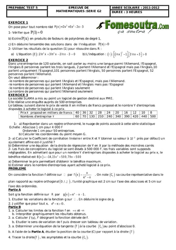 Devoir 2 de maths niveau Terminale G2