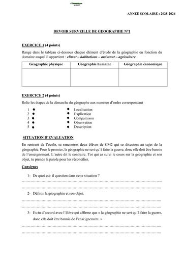 DEVOIR GEOGRAPHIE NIVEAU 6ième KAMI BY TEHUA