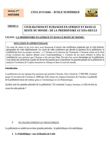 2nde H4 La préhistoire en Afrique et dans le reste du monde