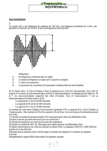 Transmission BTS blanc 2017 - Filière Réseau Informatique et Télécommunication