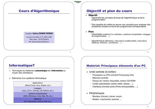 LICENCE MATHS INFO COURS ALGORTHMIQUE BY TEHUA