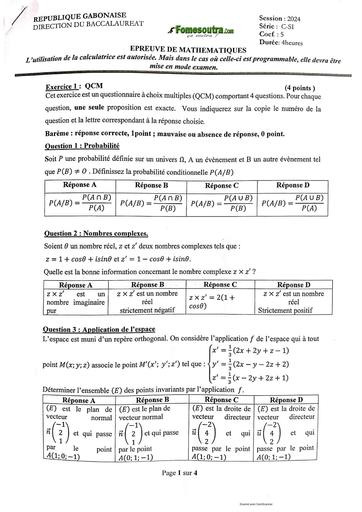 SUJET Bac 2024 MATHS SERIE C Gabon by Tehua