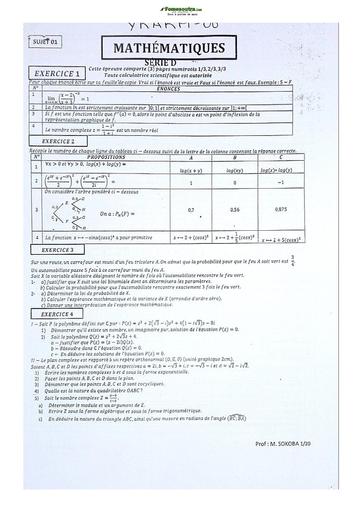 Sujet Prépas Mathématiques Lycée Classique Abidjan Terminale D 2023 new