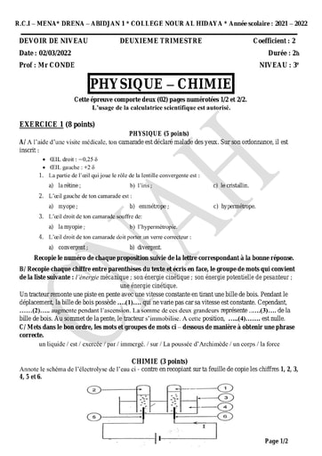 D N 3è DU 2è T + Corrigé + Barème