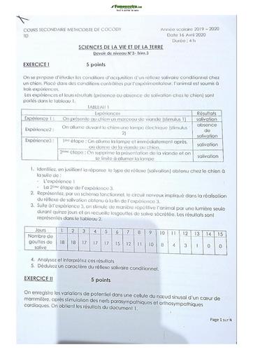 Sujet de SVT Terminale D Lycée Classique Abidjan 2021-2022