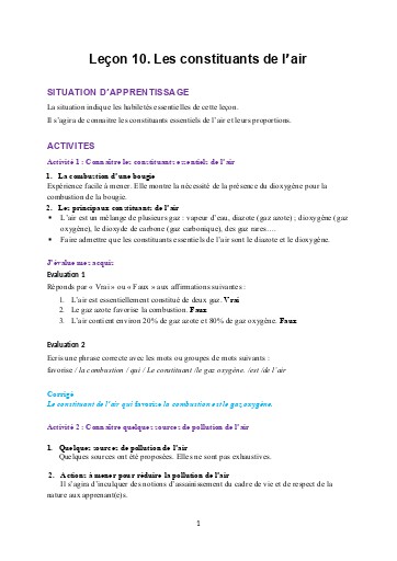 Leçon 10   Les constituants de l'air