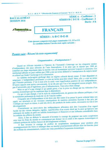 Bac a b c d e h français 2016 by TEHUA