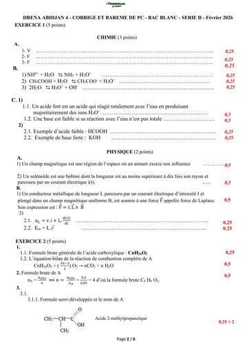 BAC BLANC 2026 PC SERIE D BAREME DRENA ABIDJAN 4 BY TEHUA