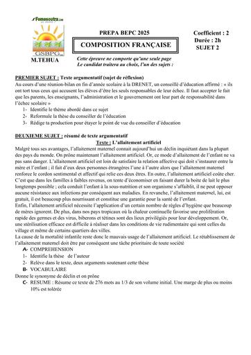 PREPA BEPC 2025 FR FICHE 2 BY TEHUA