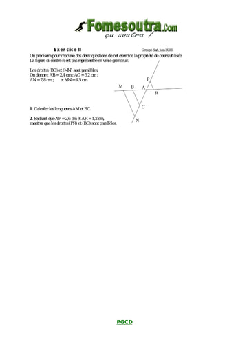 Sujet TP 2 portant sur le théorème de Thalès maths niveau 3eme