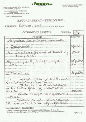 Corrigé d'Espagnol BAC A2 2013