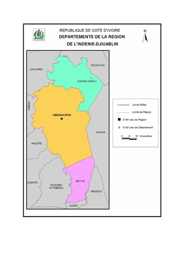 Carte de la région de l'Indenié-Djiuablin