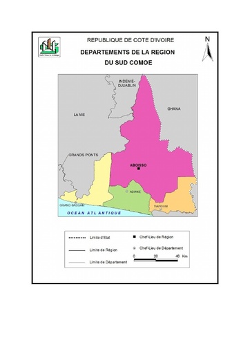 Carte de la région du Sud Comoe