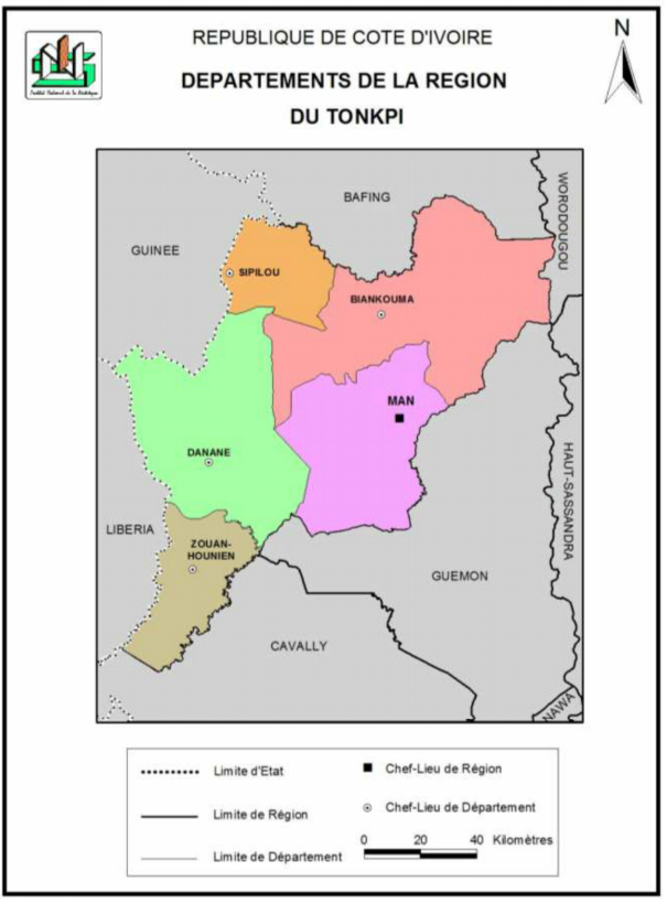 Carte de la région du Tonkpi